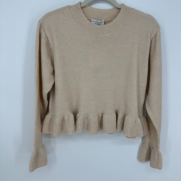 Dress Forum Ruffle Trim Cropped Sweater M Relaxed Fit Beige Tan Pullover NWT - Picture 5 of 12